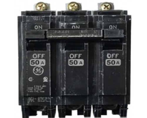 GE THQB32050, Bolt On Circuit Breaker, 3 Pole, 50 Amp, 240 VAC, 10 kA