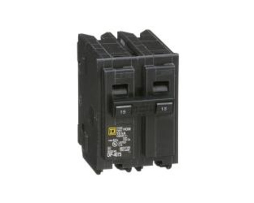 Square D HOM215, Mini Plug On Circuit Breaker, 2 Pole, 15 Amp, 120/240 VAC, 10 kA