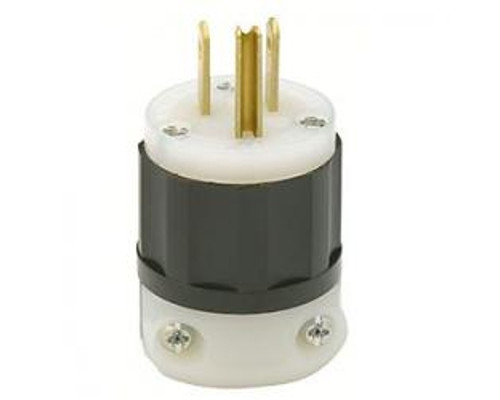 Leviton 5266-C, Straight Blade Plug, 15 Amp, 125 Volt, NEMA 5-15P, 2P, 3W, Industrial Grade, Grounding, Black/White