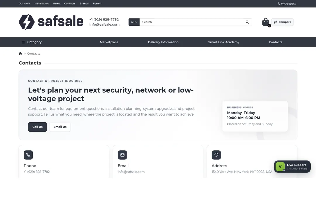 Safsale Contacts and support page