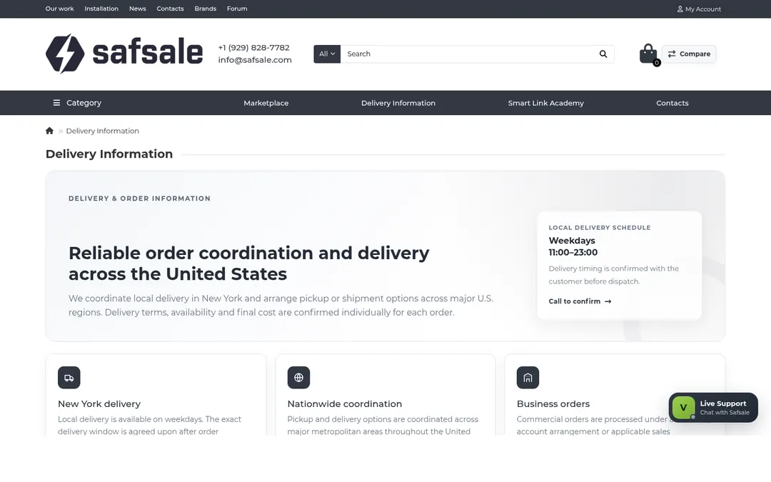Safsale Delivery Information page