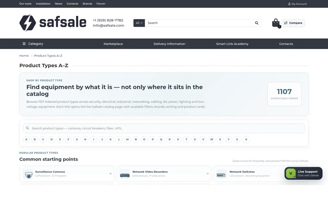 Safsale Product Types A to Z product family index