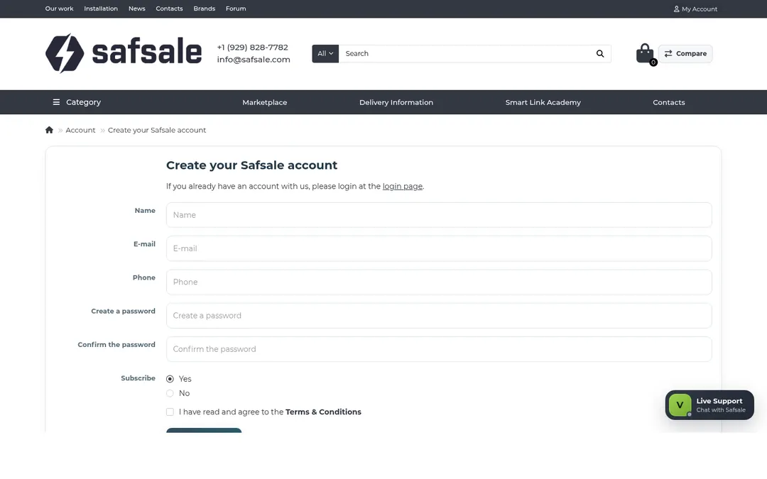 Safsale account registration form