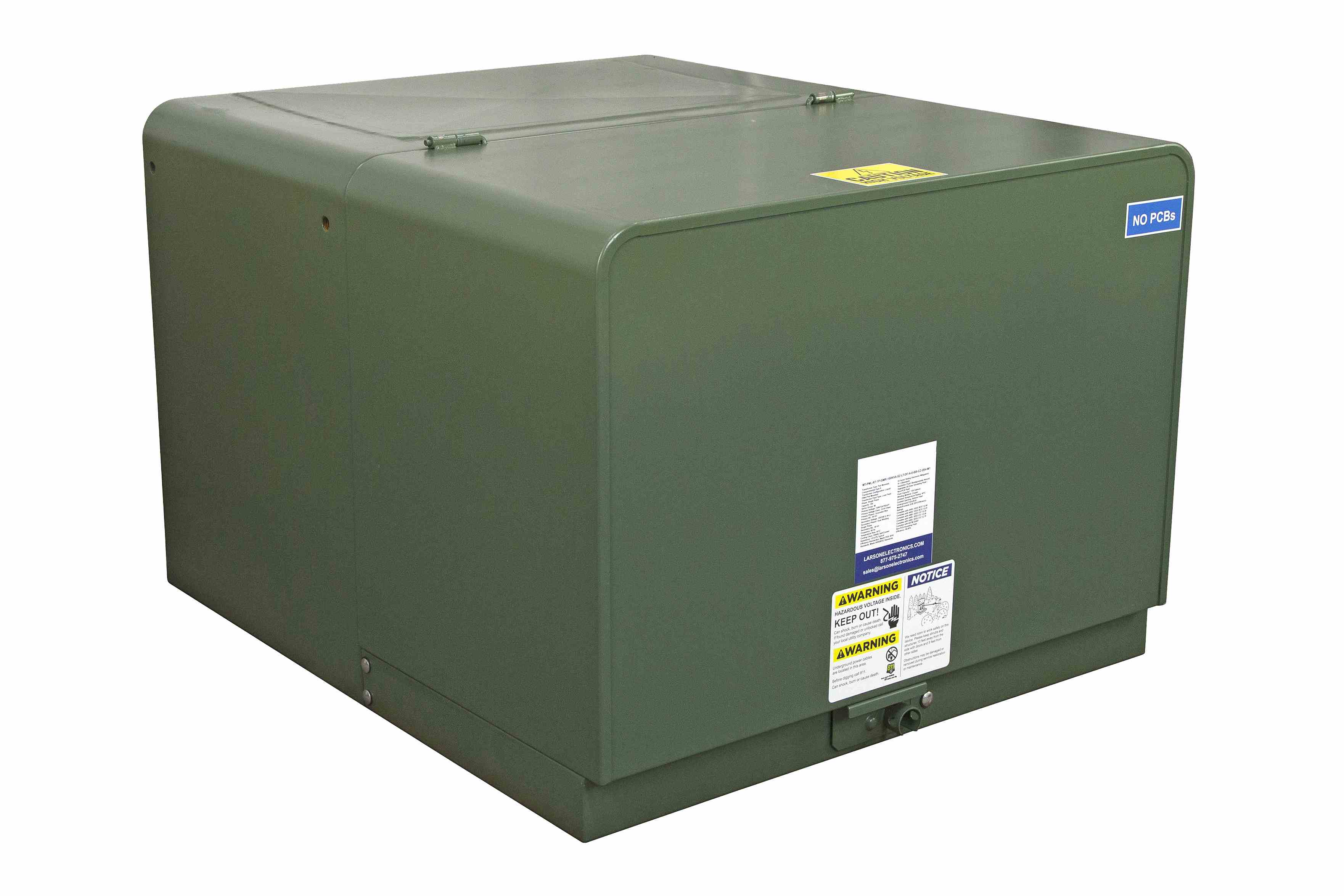250 KVA Pad Mount Transformer - 24940Y/14400 Grounded Wye Primary - 120/240V Secondary - Copper, ONAN/Green, Bidirectional