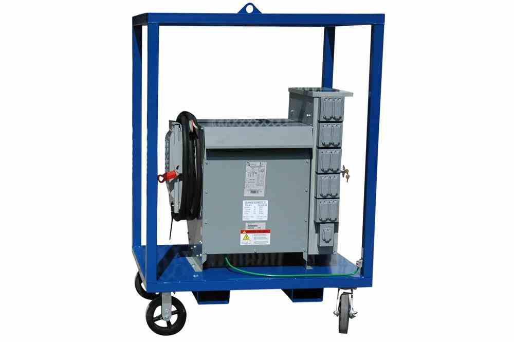 75KVA Portable Temporary Distribution Step-Up Transformer - 120/240V Single-Phase Input to 480V Three-Phase Output - Job Site Power Box