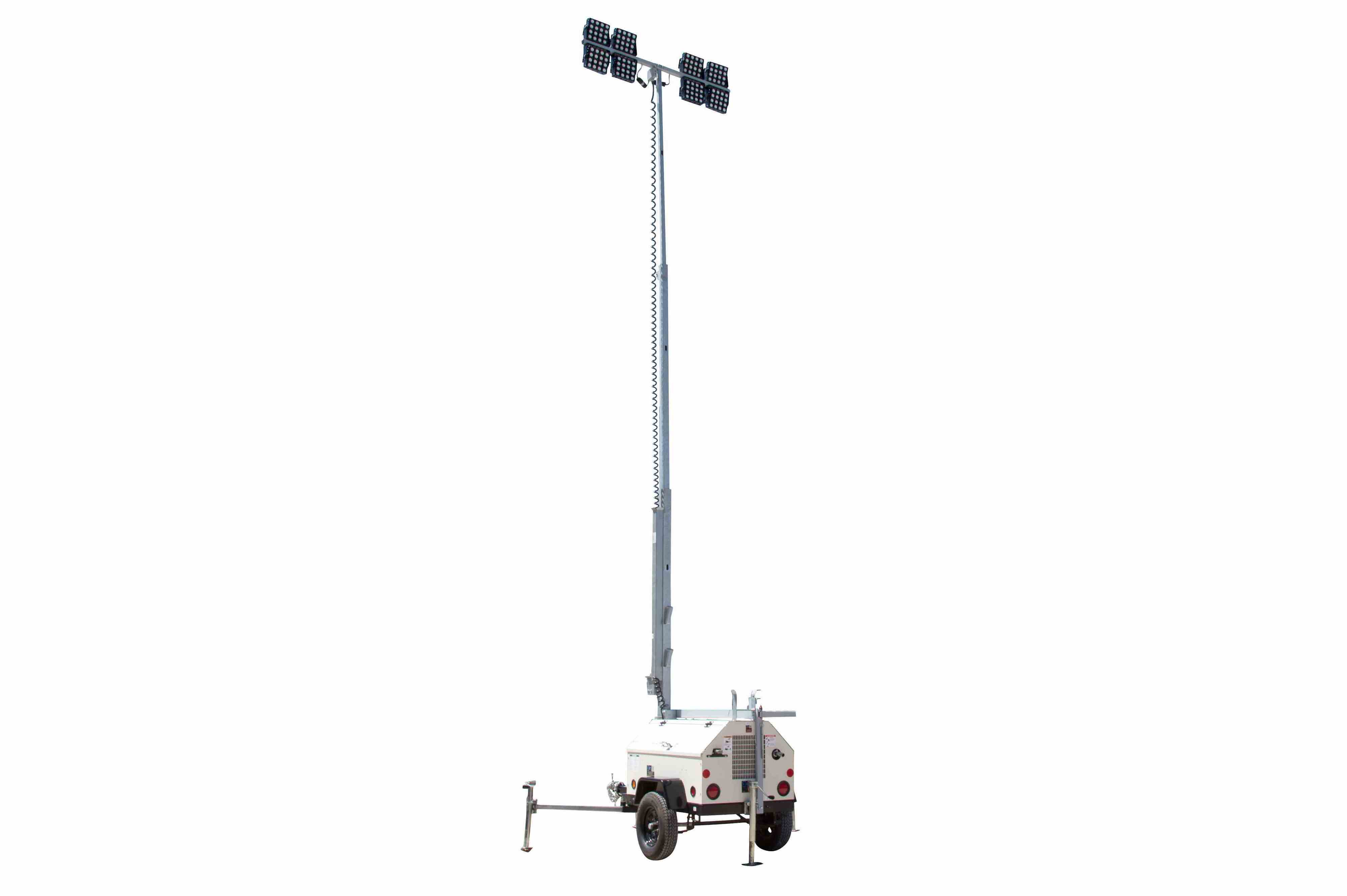 30' Portable LED Light Tower - 8kW Diesel Generator w/ 50 Gal Tank, (4) LED Lamps - Trailer Mount