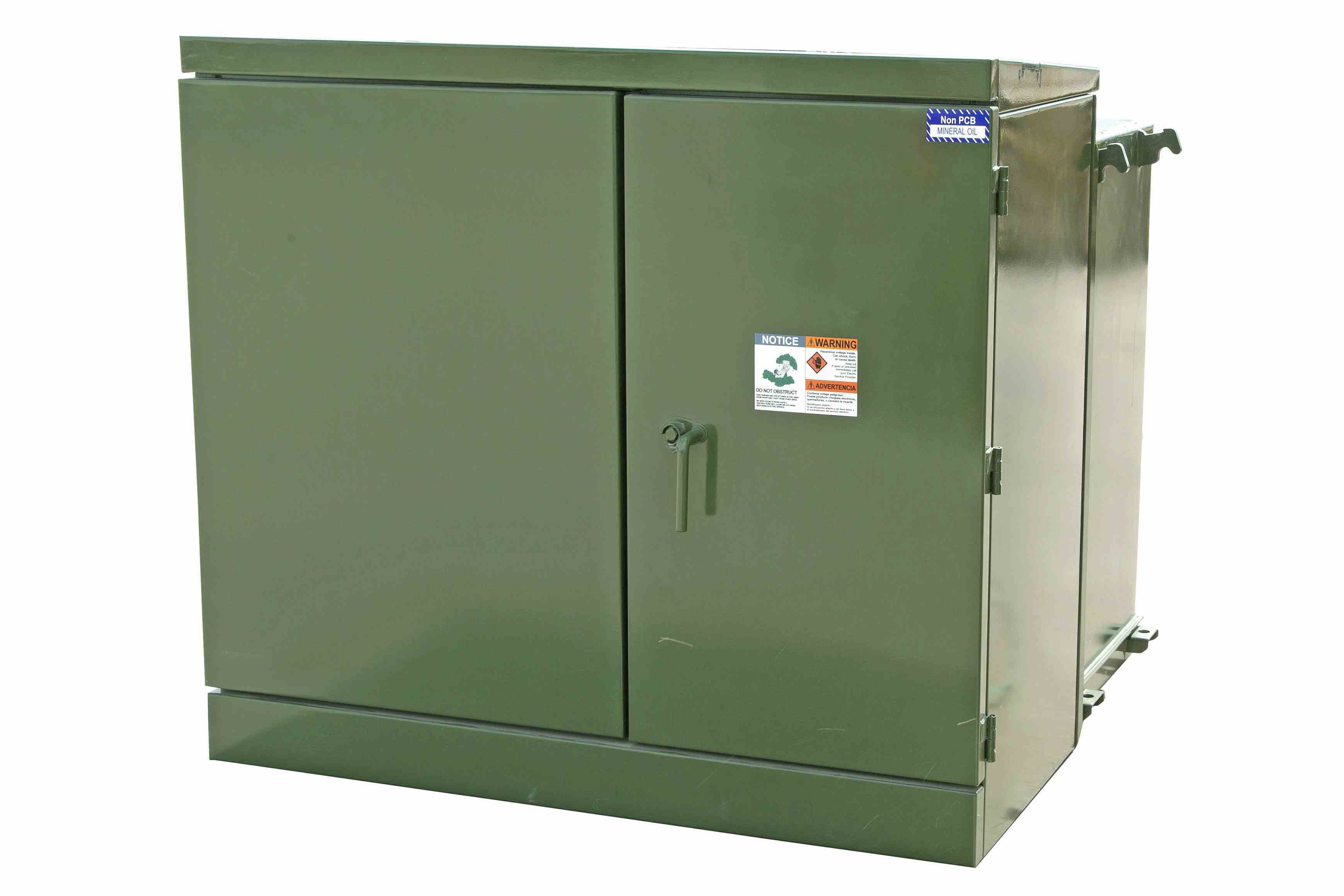 75 KVA Pad Mount Transformer - 12000V Delta Primary, 208Y/120 Wye-n Secondary - Copper, KNAN/Bell Green