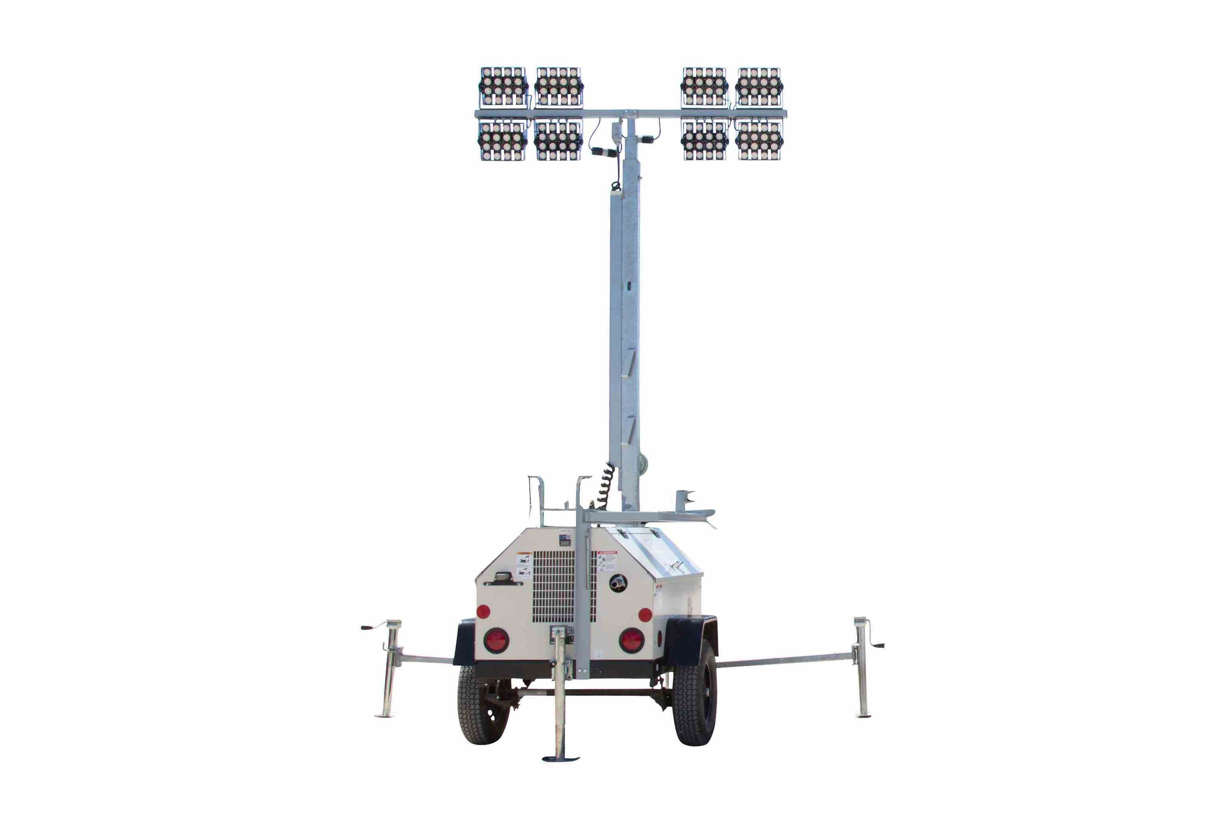 30' Portable LED Light Tower - 8kW Diesel Generator w/ 50 Gal Tank, (4) LED Lamps - Trailer Mount