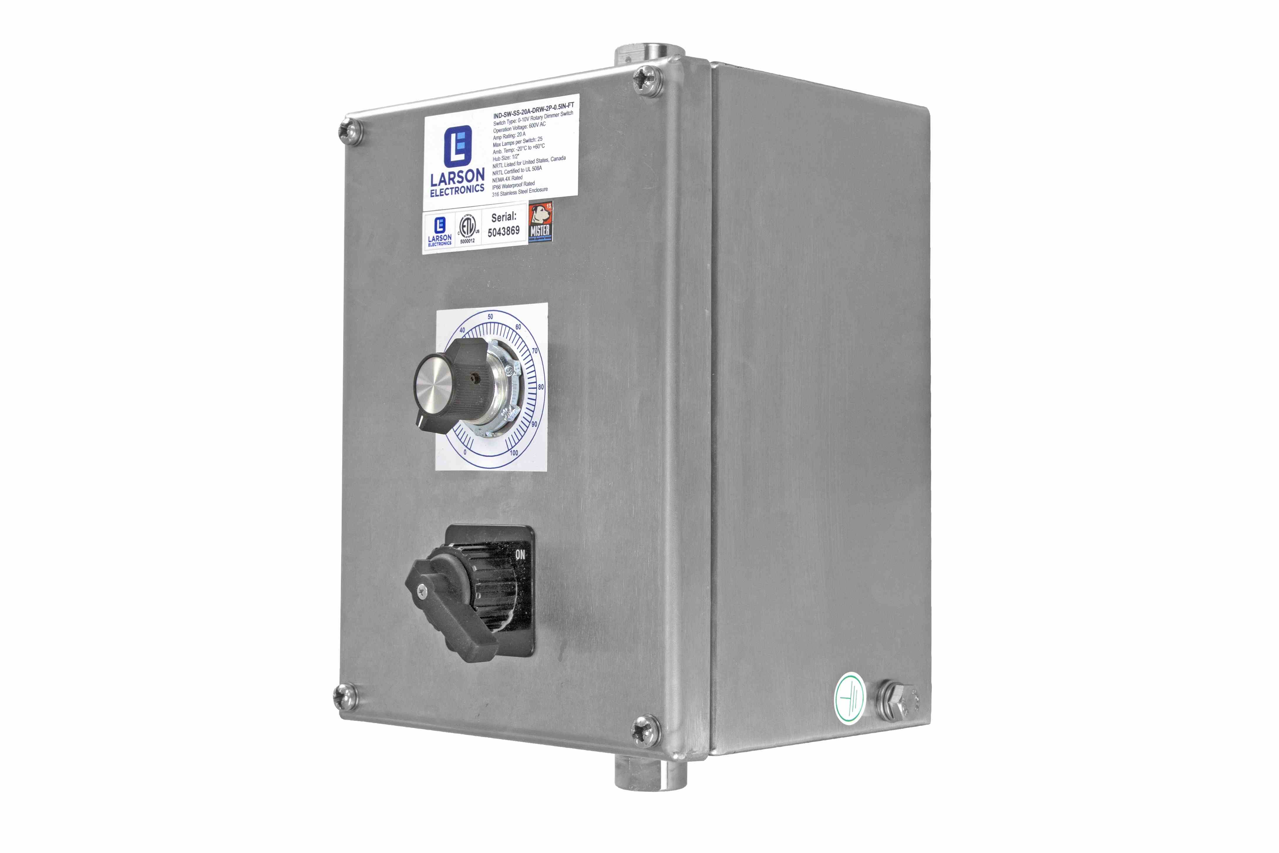 0-10V Rotary Dimmer w/ On/Off Switch - Double Pole Single Throw - 316 Stainless Steel - NEMA 4X