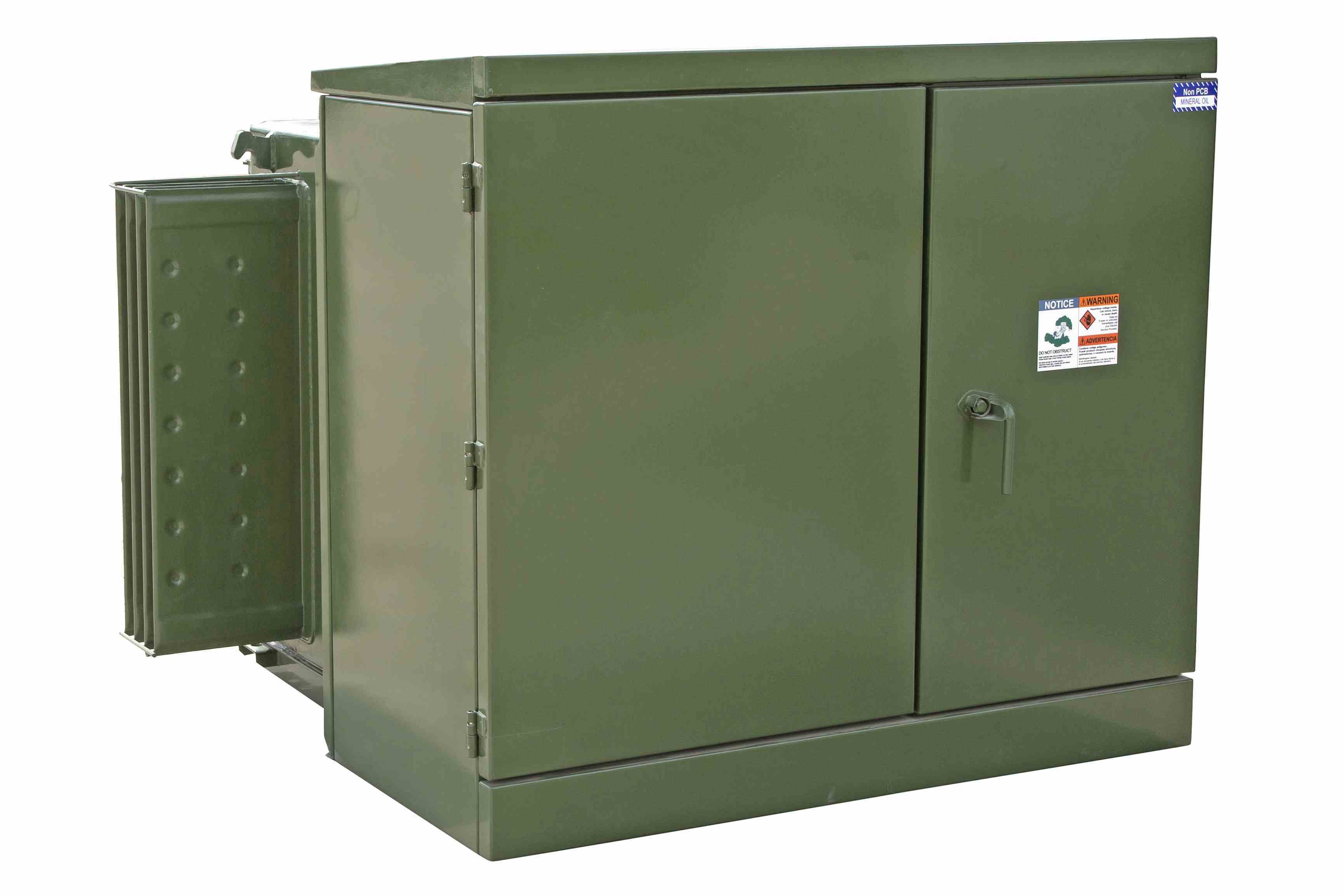 45 KVA Pad Mount Transformer - 24940Y/14400 Grounded Wye Primary, 208Y/120 Wye-n Secondary - Copper, KNAN/Bell Green