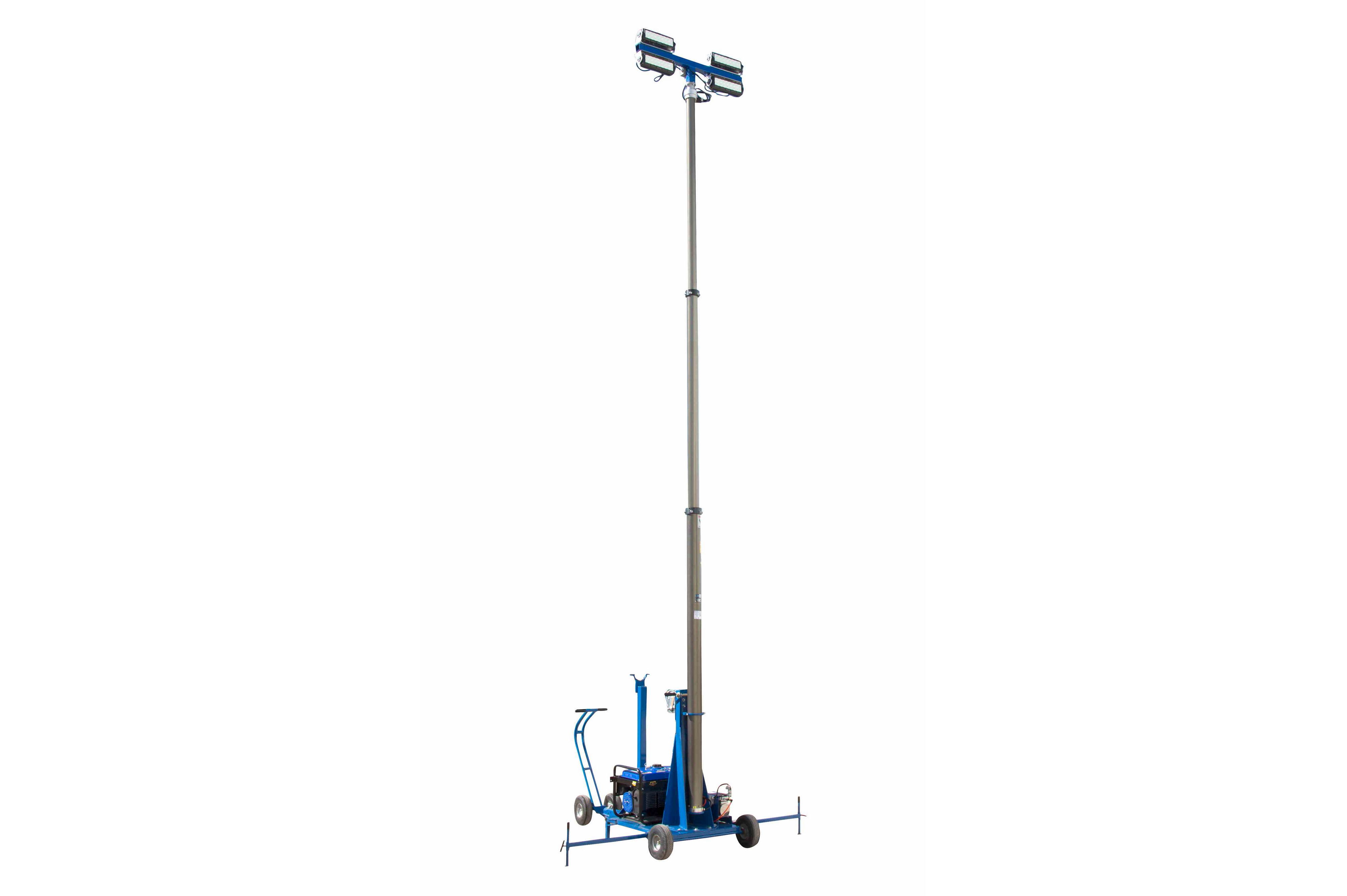 640 Watt Pneumatic Light Tower Cart w/ 4000VA Generator - 12 Hour Runtime - Four 160 Watt LED Lights