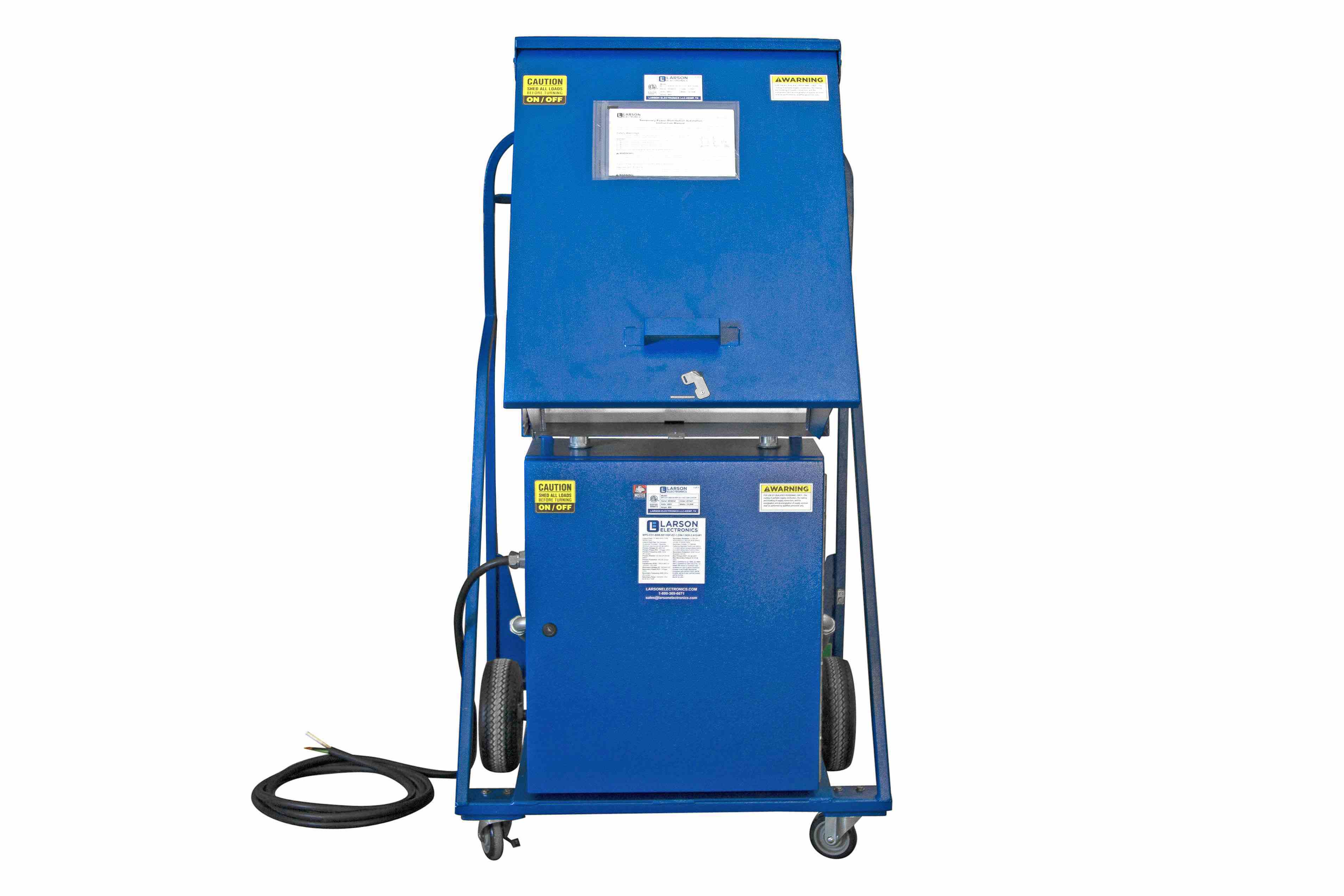15KVA Portable Distribution Cart - 480V to 120/240V 1-Phase, (1) L6-30R (4) 5-20R GFCI Duplex Outlets, 25' 8/3 SOOW Line-in Cord, NEMA 3R