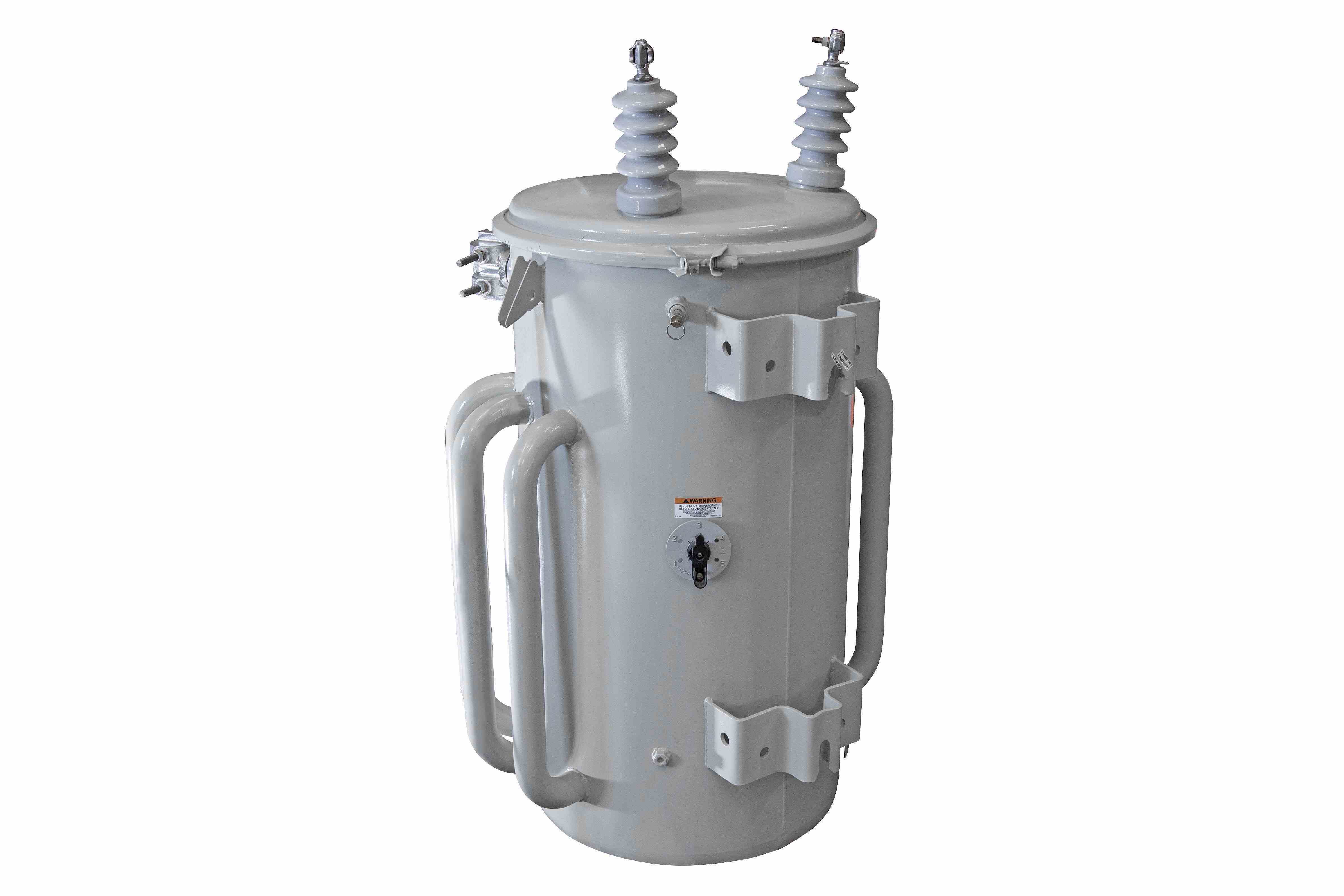 Austin Energy XFMRDIST1PHPOLE100KVA240/480, 100 KVA Overhead Distribution Transformer, 7200/12470Y Pri., 240/480V Sec., Mineral Oil, ONAN, CU, Light Grey, City of Austin Spec