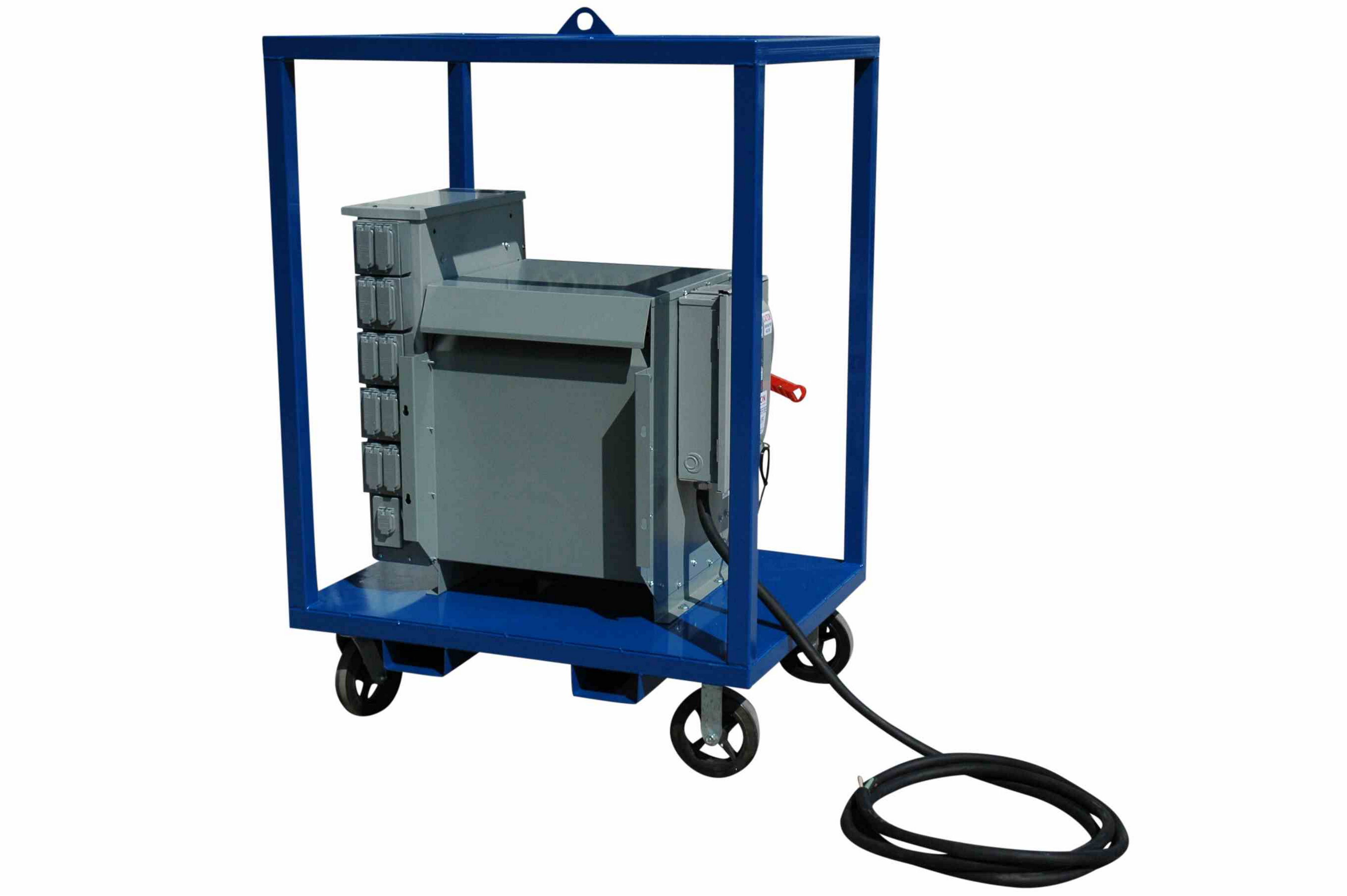 75KVA Portable Temporary Distribution Step-Up Transformer - 120/240V Single-Phase Input to 480V Three-Phase Output - Job Site Power Box