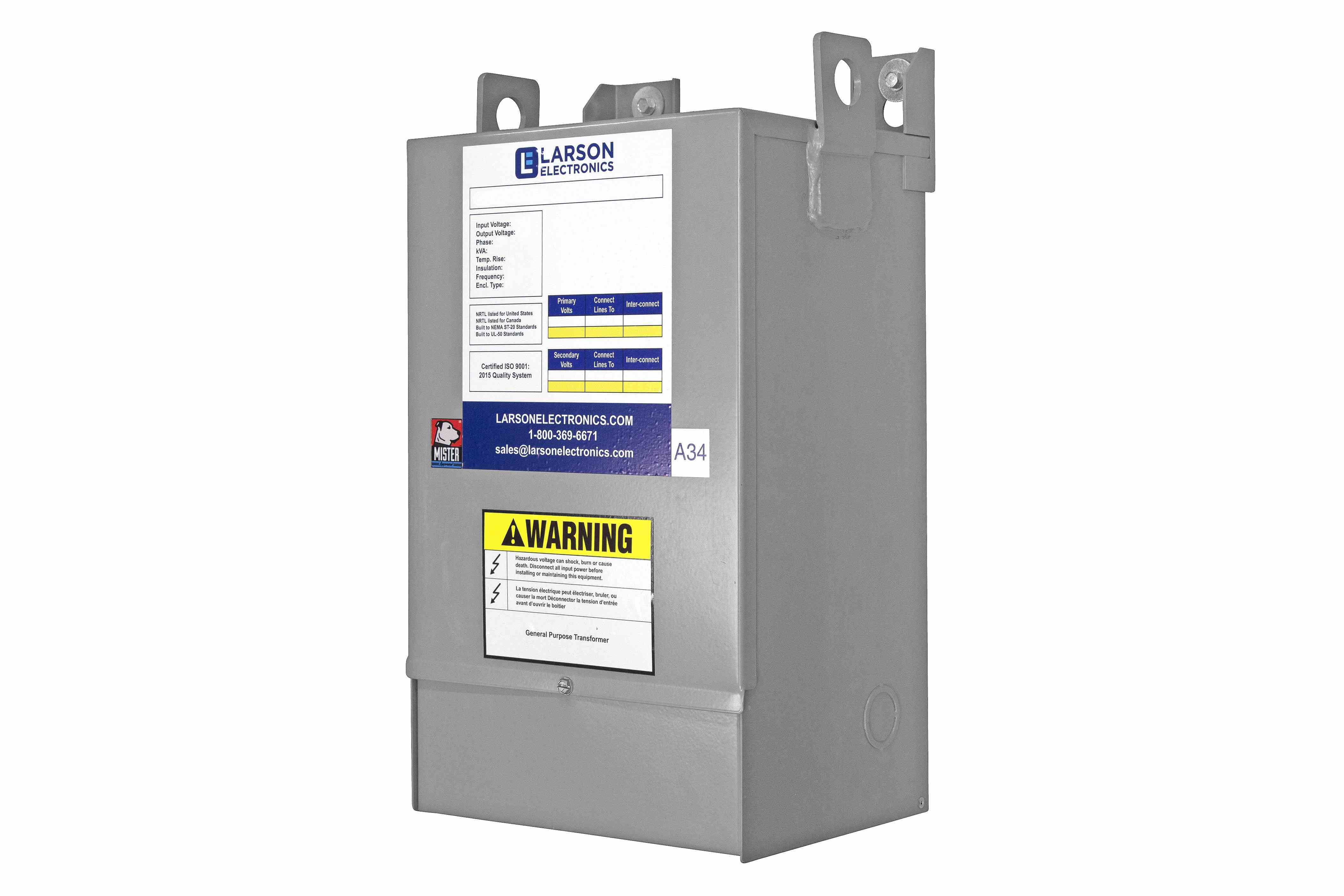 7.5 kVA Distribution Transformer - 600V Primary - 120/240V Secondary - NEMA 3R - Single Phase - Fully Potted / Encapsulated / Copper