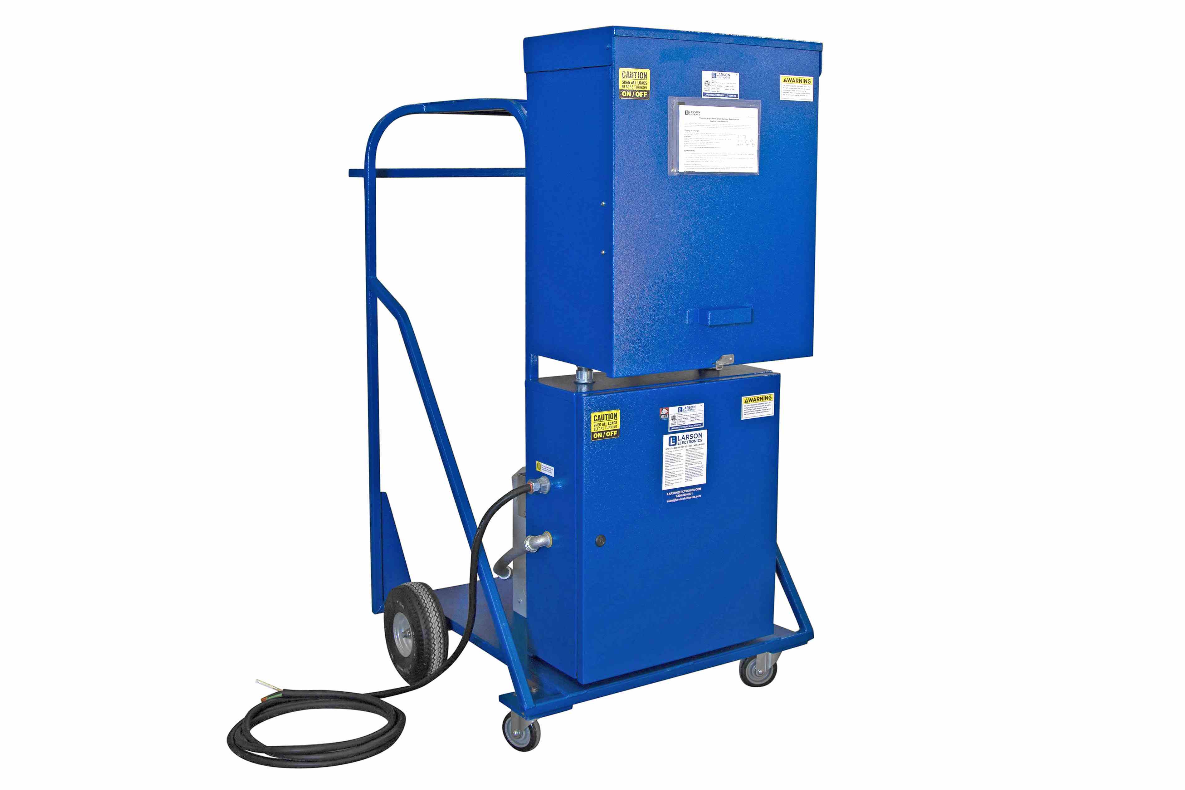 25 KVA Portable Distribution Cart, 480V 1PH - 120/240V 1PH, (1) CS6369 (10) 5-20R GFCI Duplex Outlets, 20' 8/3 Input Cord, NEMA 3R