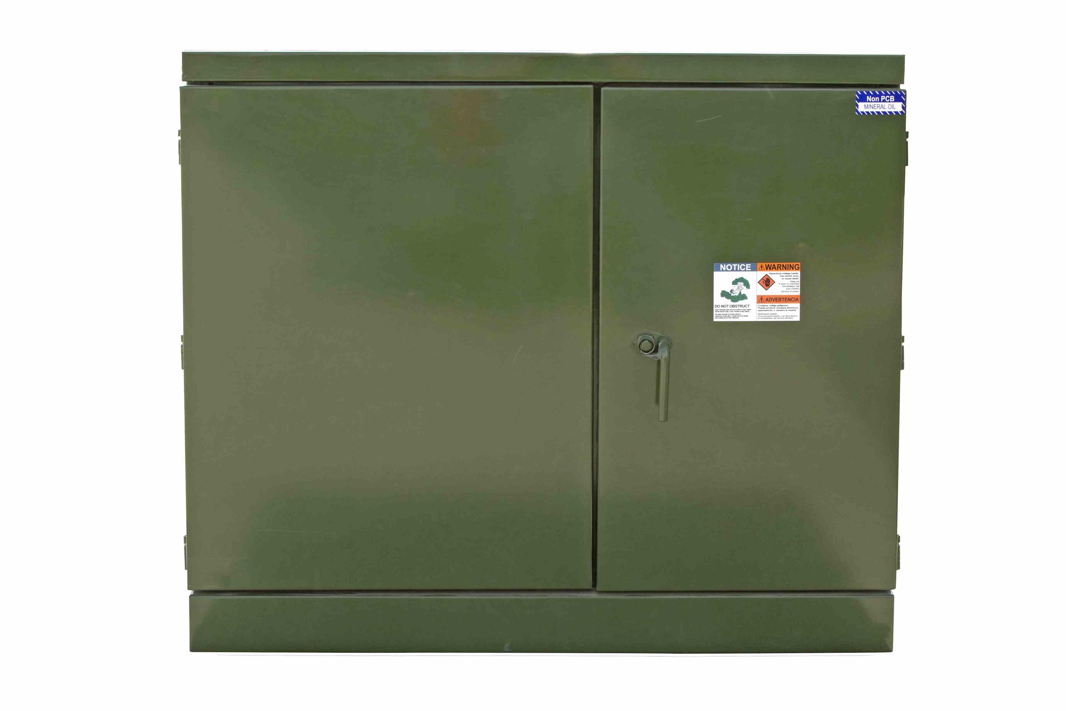45 KVA Pad Mount Transformer - 4160Y/2400 Grounded Wye Primary, 480Y/277 Wye-N Secondary - Copper, KNAN/Bell Green