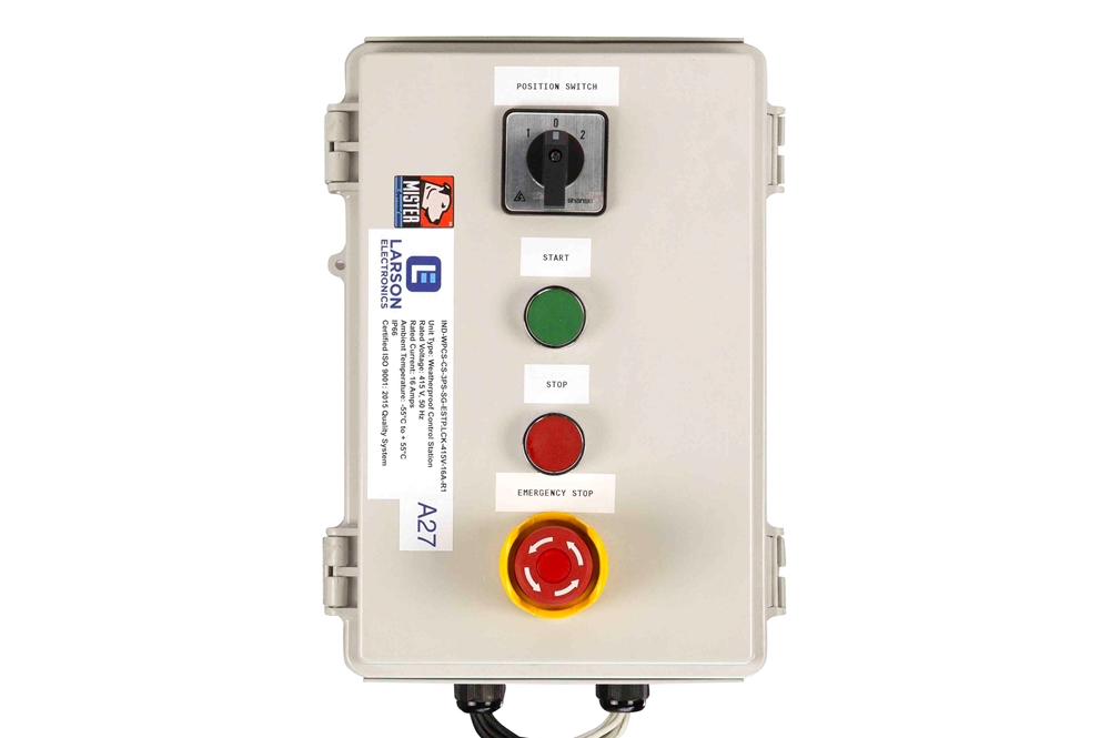 Weatherproof Control Station - (1) 3-Position Selector Switch - (2) PBs, (1) Lockable E-Stop - 415V, 50Hz - IP66