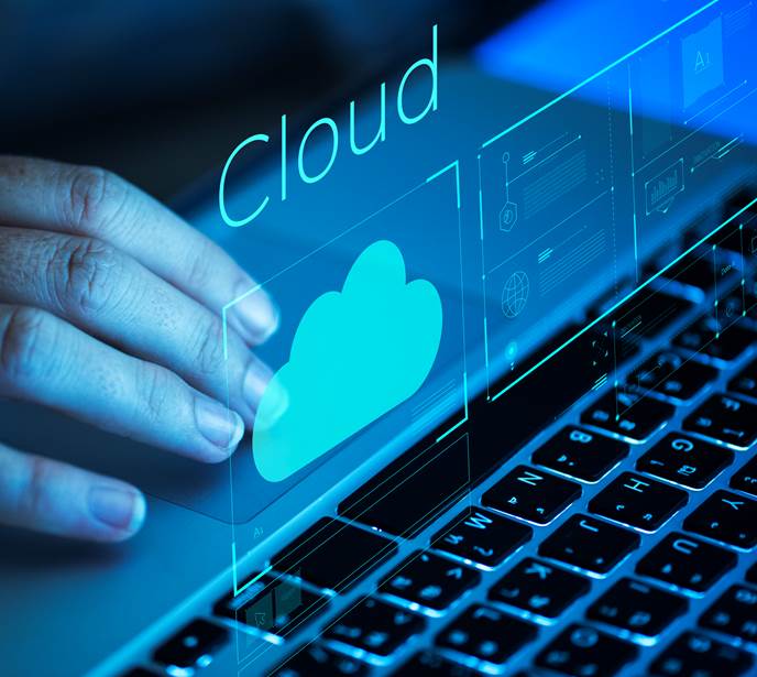 Cloud storage concept with a connected laptop